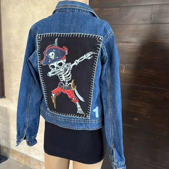 Skeleton Pirate Kid's Denim Jacket Size Kid's XL
